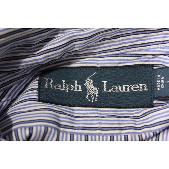 Polo Ralph Lauren Preppy Blue Striped Dress Shirt Cotton 18 -46 - Picture 8 of 10